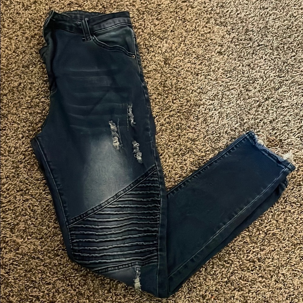 Women's Skinny Jeans - Distressed Dark Blue
